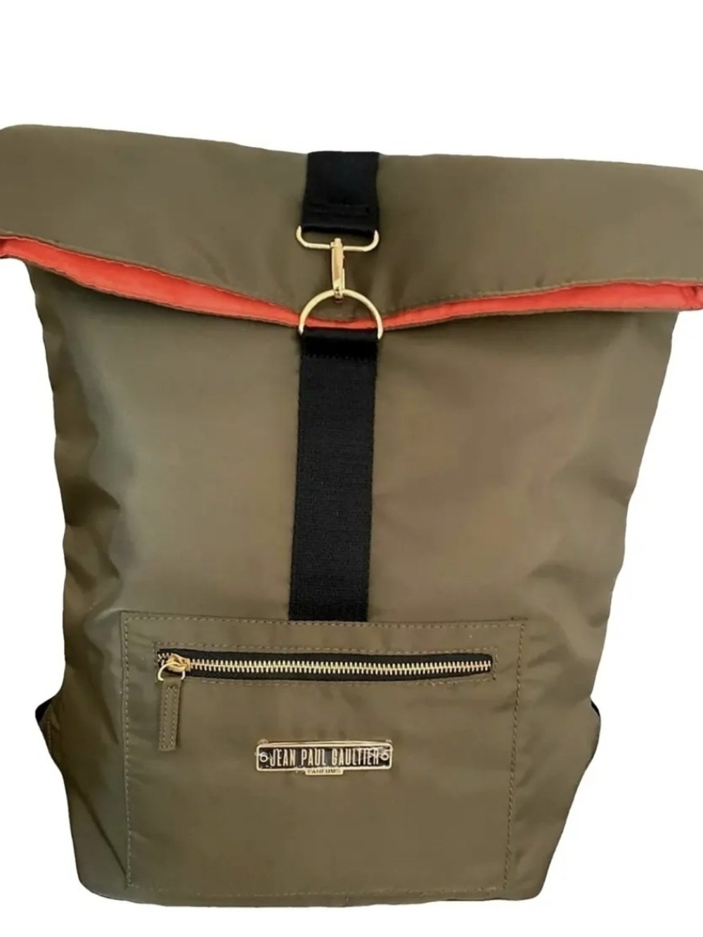 Jean Paul Gaultier Olive Backpack with Orange Edge and Black Strap